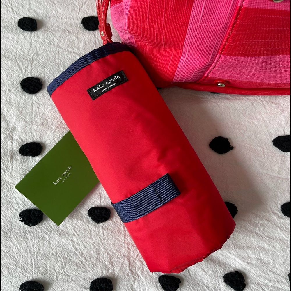 New Kate Spade Red Pink Stripe Baby Diaper Maternity Bag - Picture 7 of 10